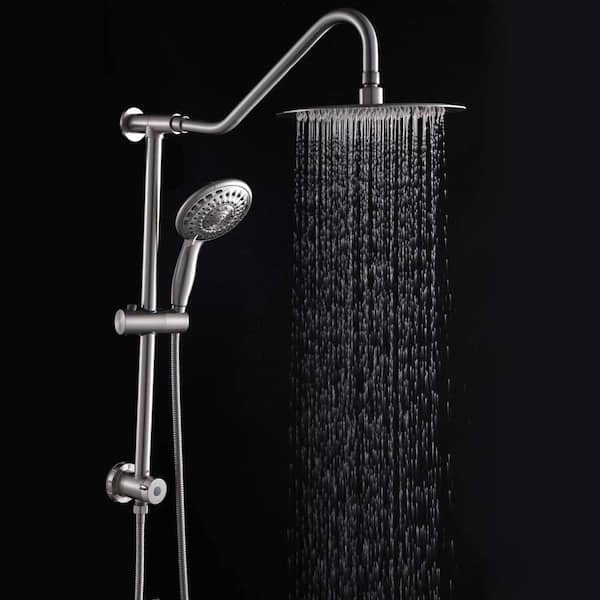 5-Spray Patterns with 2.5 GPM 10 in. Wall Mounted Hand Shower Dual Shower Heads in Brushed Nickel