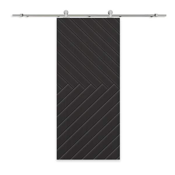 CALHOME 30 in. x 80 in. Black Painted Composite MDF Paneled Interior Sliding Barn Door with Hardware Kit