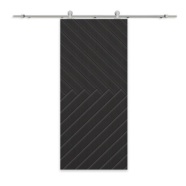 CALHOME 36 in. x 96 in. Black Painted Composite MDF Paneled Interior Sliding Barn Door with Hardware Kit