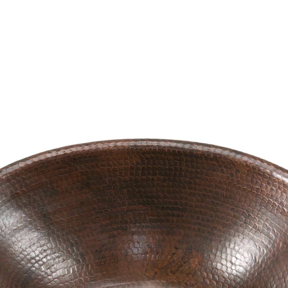 17" Oval Hammered Copper Bathroom Sink with Oil Rubbed Bronze Finish