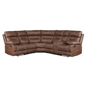 Rudger 152 in. 3-Piece Polyurethane Microsuede Fabric Sectional Sofa in Brown