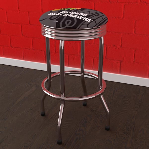Unbranded Chicago Blackhawks Logo 29 in. Black Backless Metal Bar Stool with Vinyl Seat