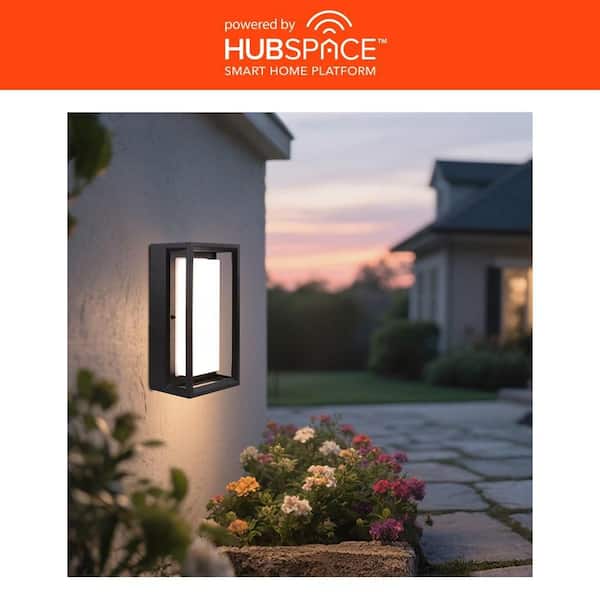 Rockwood 11 in. 1-Light Black Outdoor LED Wall Sconce RGB Color Changing Light with Smart Hubspace App Control