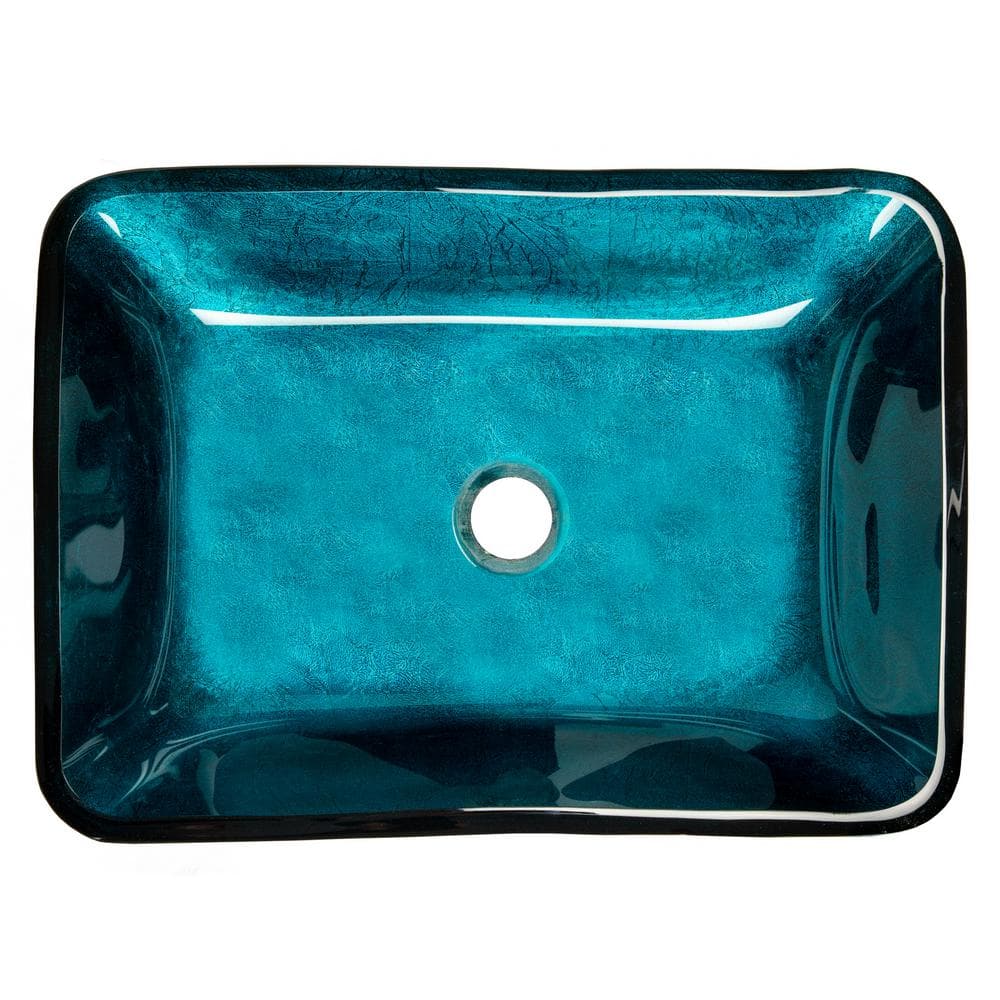 Turquoise Blue Rectangular Tempered Glass Vessel Sink