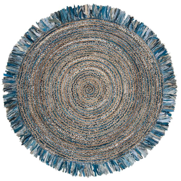 Cape Cod Ivory/Denim 5 ft. x 5 ft. Round Gradient Striped Area Rug