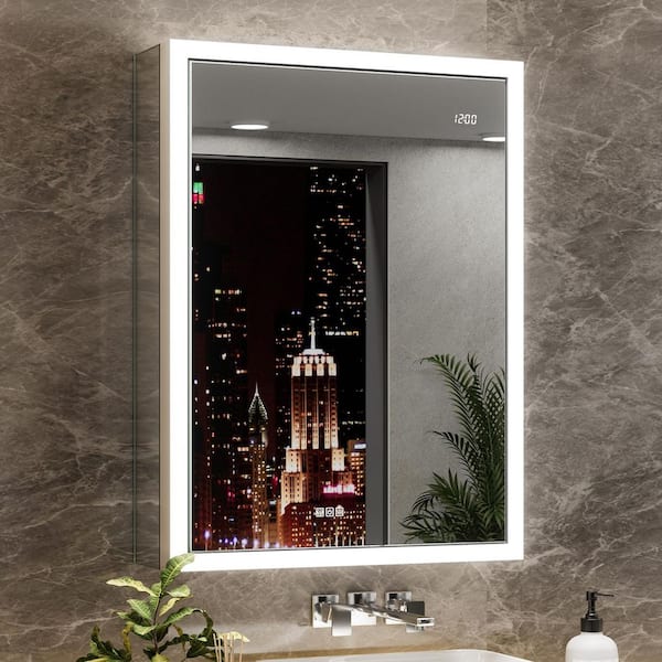 Elega 24 in. W x 32 in. H Right Rectangular Aluminum Recessed/Wall Mount Fogless Lighted Medicine Cabinet with Mirror