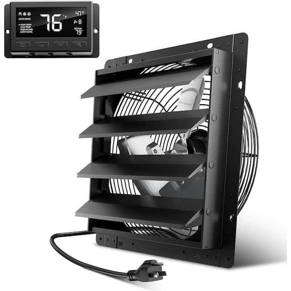 14 in. Wall Mount Attic Fan with Temperature Humidity Controller, 10-Speed Adjustable, 1294 CFM