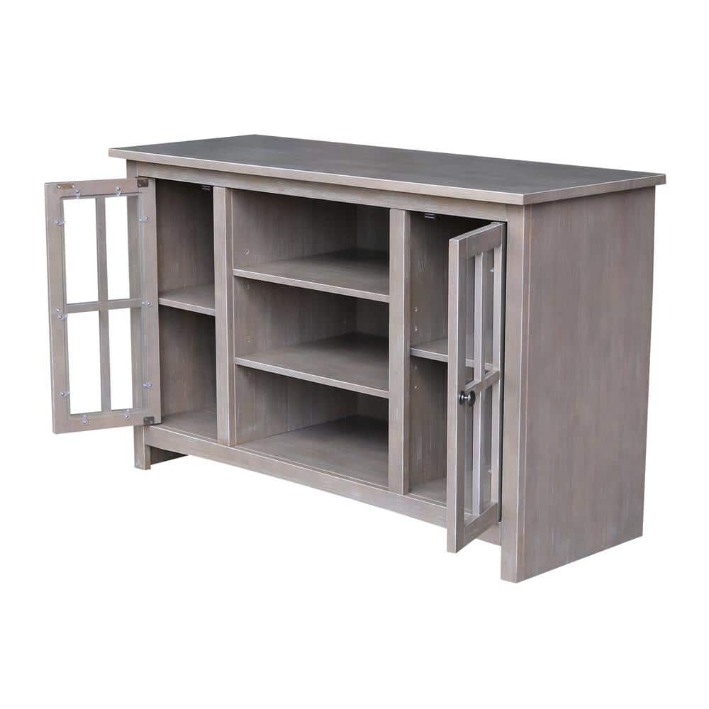 Washed Gray Taupe Solid Wood TV Stand with Cabinet