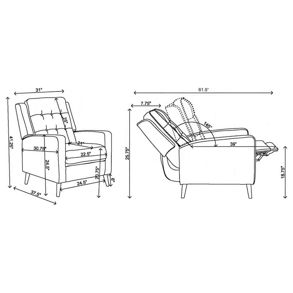 Gray Faux Leather Quilted Tufted Recliner with Pinewood Legs