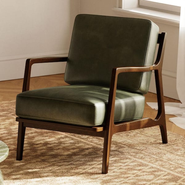Poly and Bark Verity Olivine Green Leather Lounge Arm Chair
