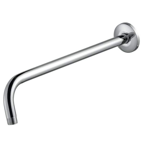 15 in Chrome Stainless Steel Wall Mounted Shower Arm with Flange for Replacement Fixed and Handheld Showerheads
