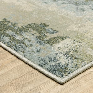 Blue Green Grey and Ivory Abstract 3 ft. x 5 ft. Power Loom Stain Resistant Area Rug
