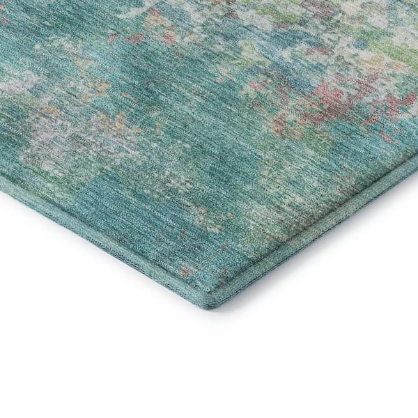 Mayfield Premium Machine Washable Abstract AMF2166 Teal 3 ft. x 4 ft. Area Rug