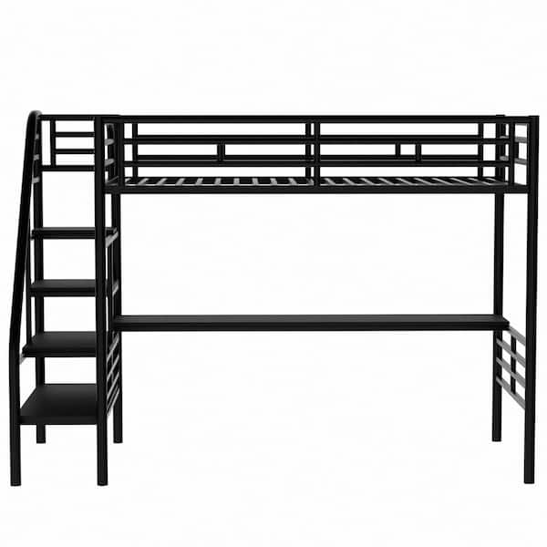 Black Metal Twin Loft Bed Frame With, Bed Frame With Desk Underneath