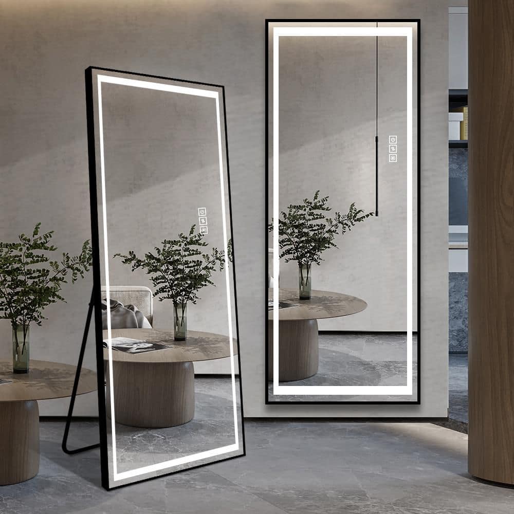 LED Mirror Black 21 in. W x 65 in. H Rectangle Full Length Mirror with Ligh