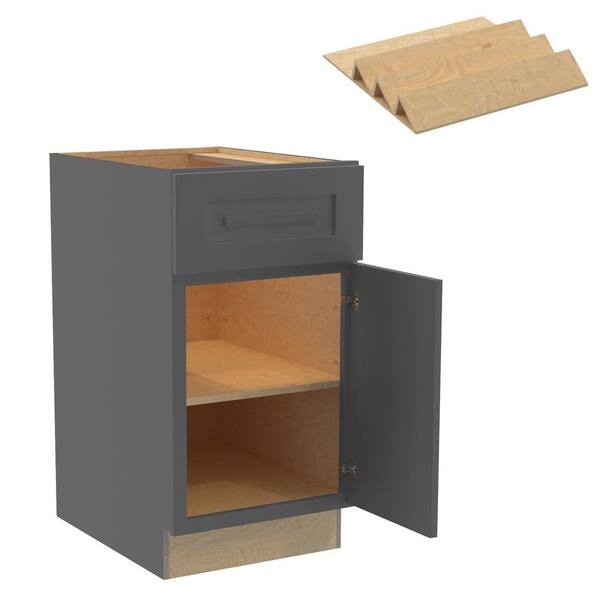 Home Decorators Collection Grayson 18 in. W x 24 in. D x 34.5 in. H Assembled Plywood Base Kitchen Cabinet in Deep Onyx with Spice Soft Close RH