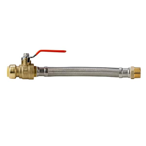 3/4 in. Push-Fit x 3/4 in. Male NPT 12 in. Braided Stainless Steel Hose Connector with Ball Valve