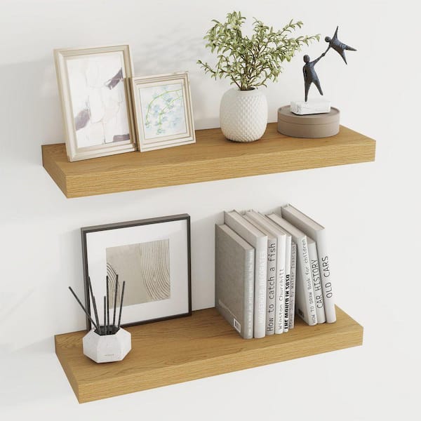 木製　インテリア 24 in. W x 7 in. D Oak Wall Mounted Floating Shelves Set of 2