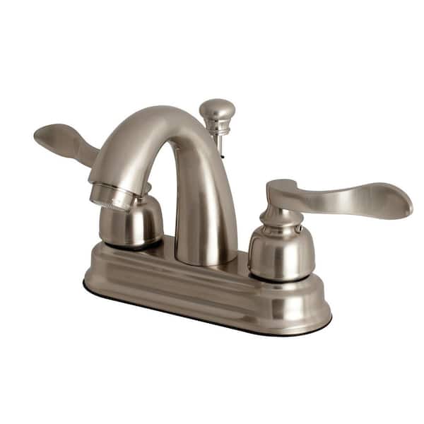 Kingston Brass NuWave French 4 in. Centerset 2-Handle Bathroom Faucet with Plastic Pop-Up in Brushed Nickel