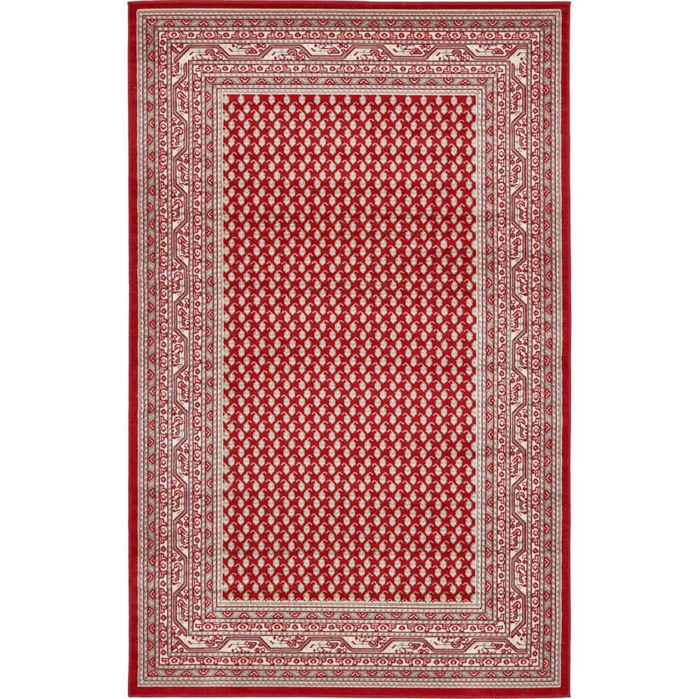 Vibrant Red Synthetic Easy-Care Rectangular Rug, 5' x 8'