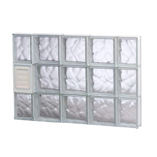 Clearly Secure 34.75 in. x 23.25 in. x 3.125 in. Frameless Wave Pattern Glass Block Window with Dryer Vent