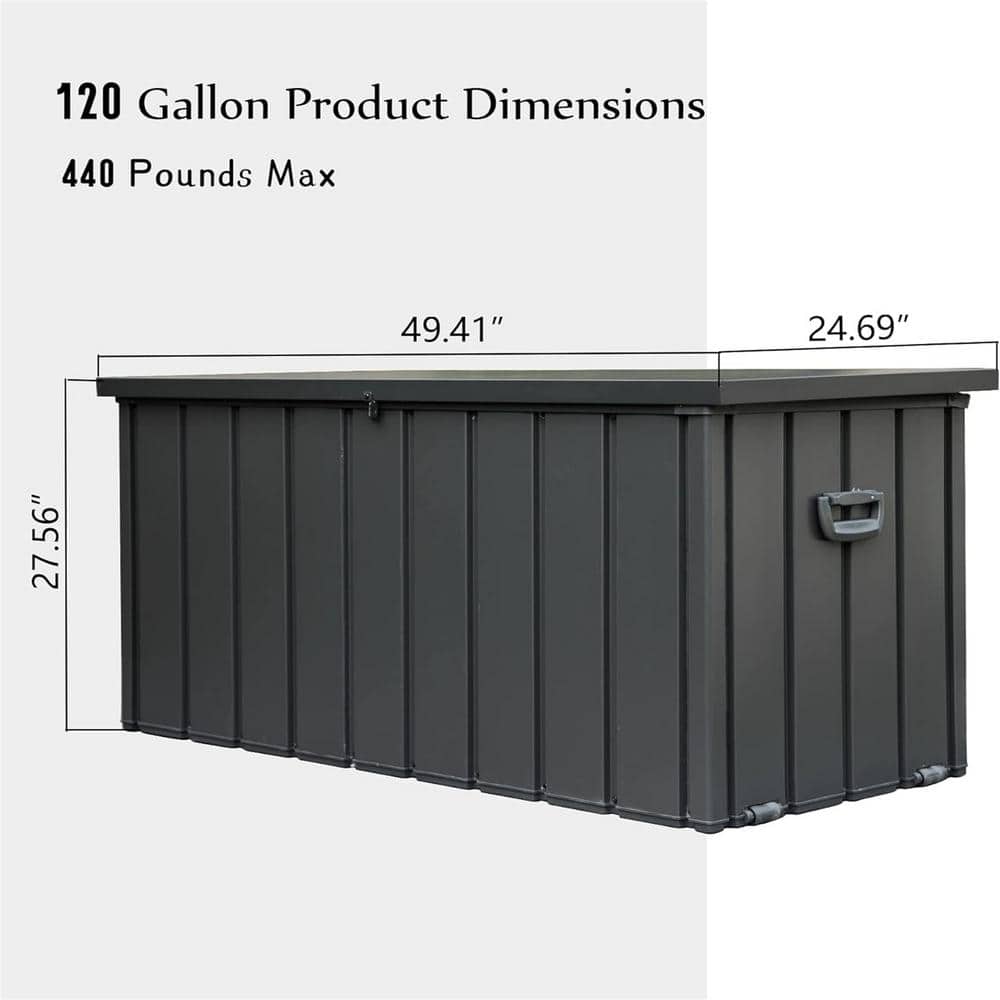 Dark Gray 120 Gallon Lockable Plastic Deck Box with Wheels