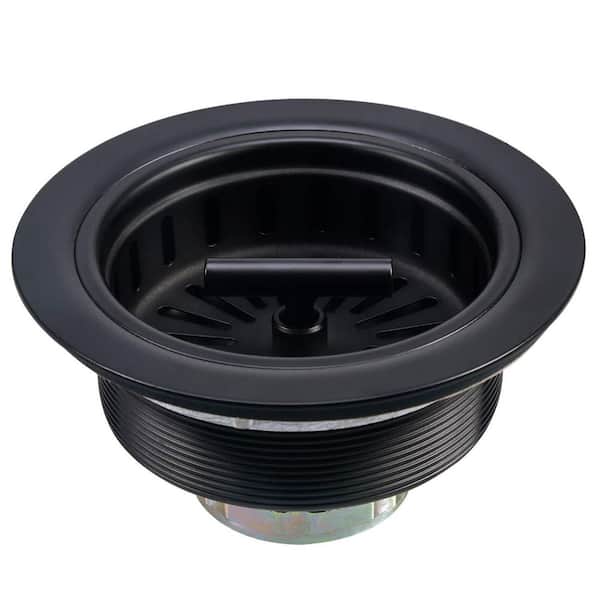 Numhew 2.5 in. H x 4.5 in. W x 4.5 in. D Black Kitchen Sink Drain with Strainer Basket and Drain Stopper