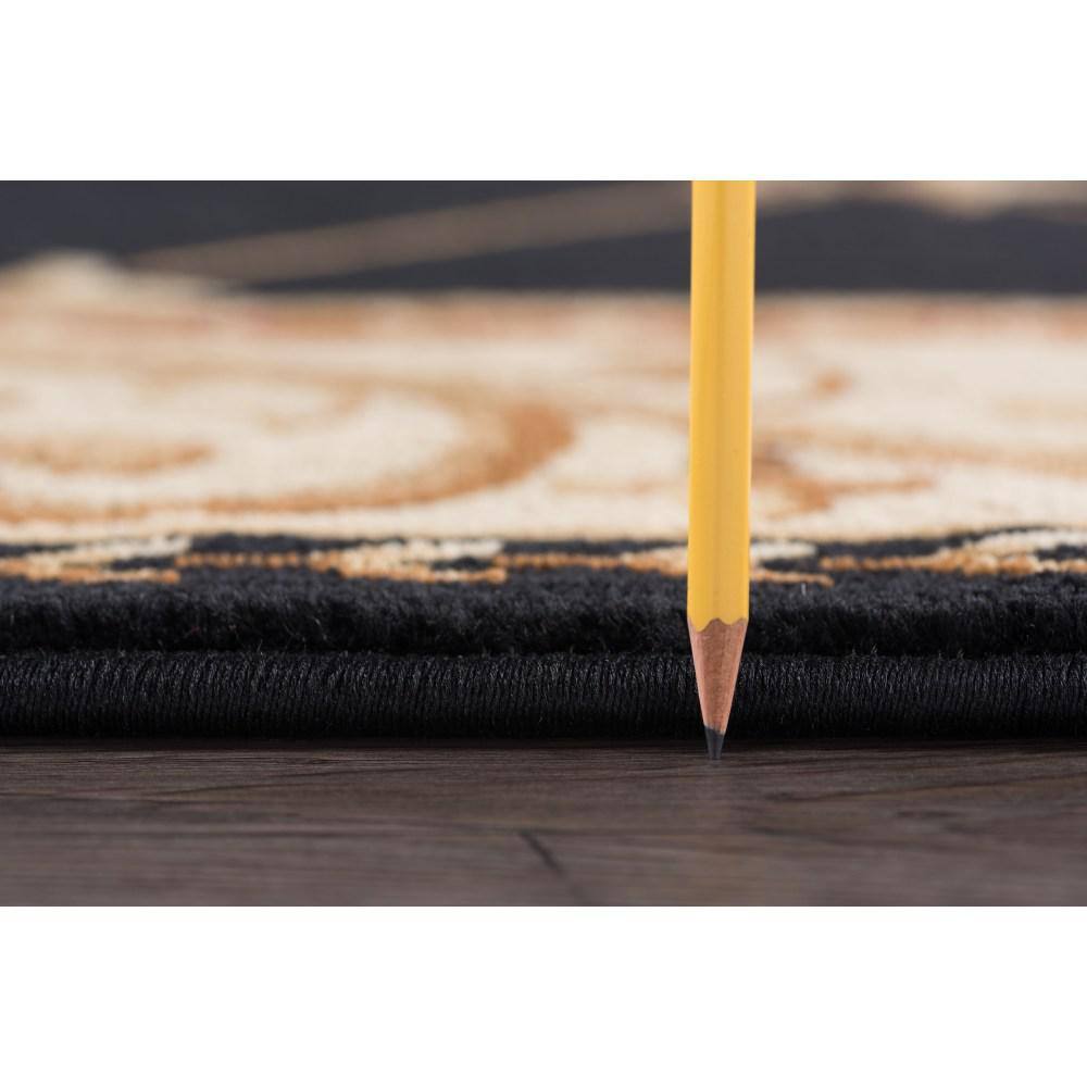 Sensation Traditional Black Swirl 5'3" Octagon Synthetic Rug