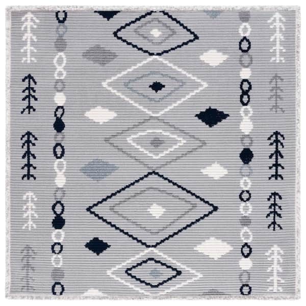 Marrakesh Gray/Navy 7 ft. x 7 ft. Square Geometric Striped Area Rug