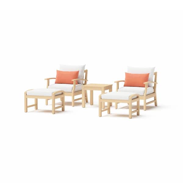RST BRANDS Kooper 5-Piece Wood Patio Club Chair and Ottoman Set with Sunbrella Cast Coral Cushions