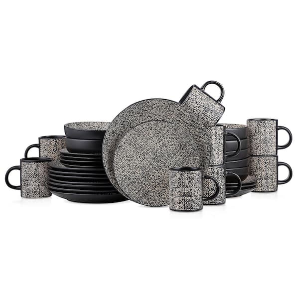 STONE LAIN Sophie 32-Piece Brown and Black Stoneware Dinnerware Set (Service for 8)