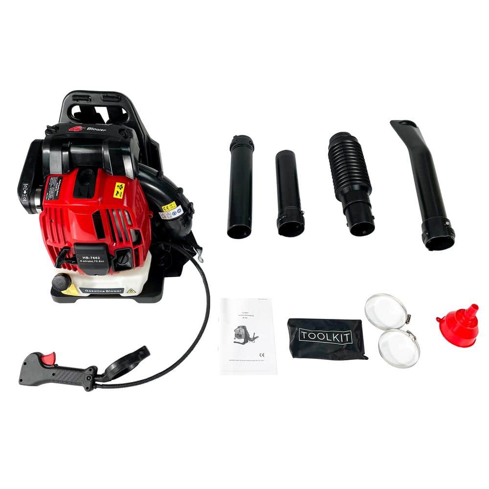 Red and Black 76CC Gas-Powered Backpack Leaf Blower with 4-Cycle Engine