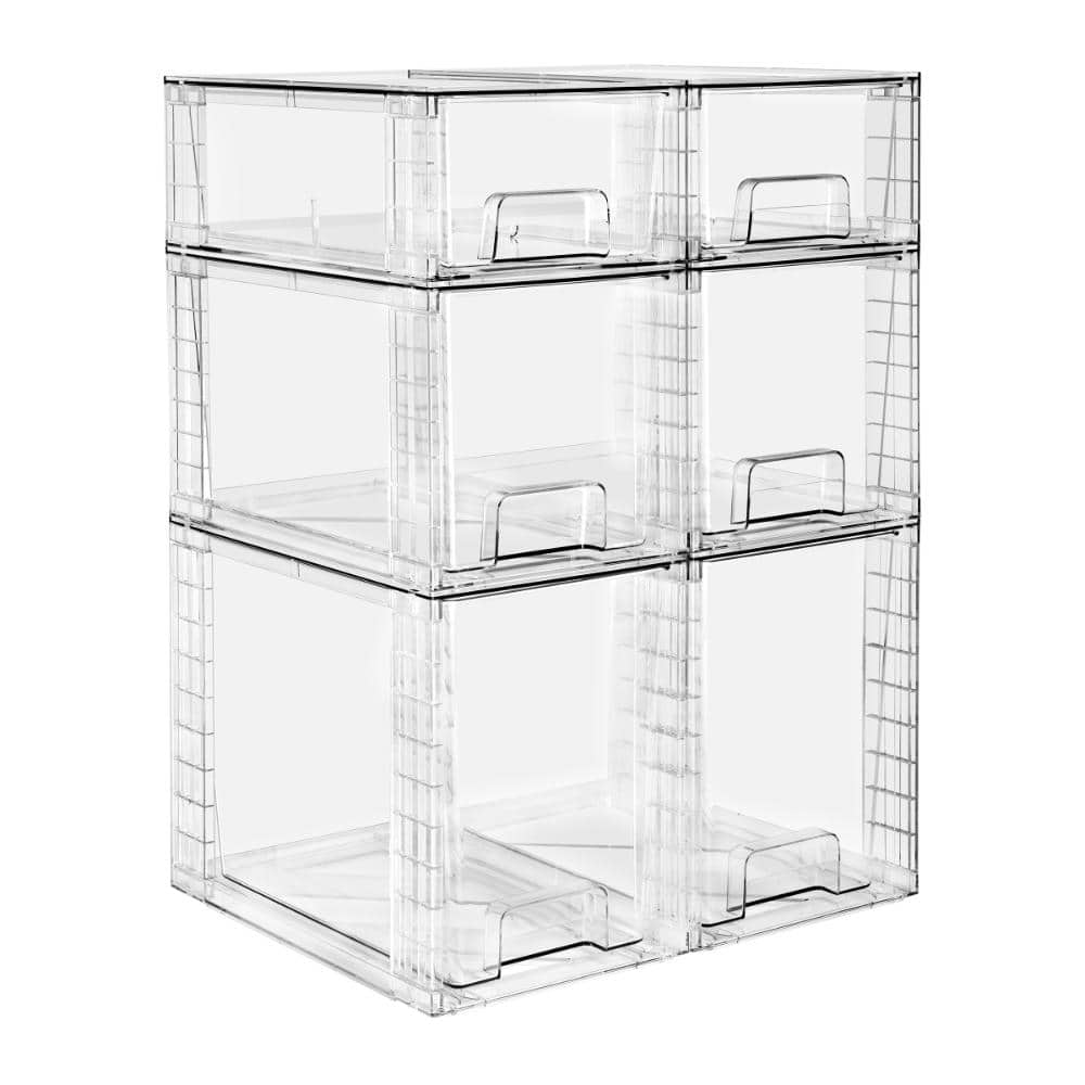 Set of 6 Stackable Clear Plastic Pull-Out Drawer Organizer Bins - For multipurpose storage solution price history on PriceWatchPro