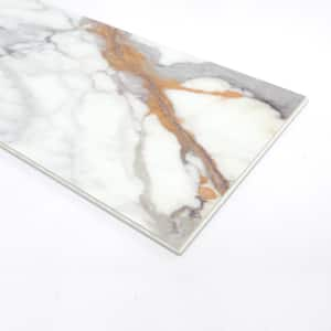 Subway Gold Marble 12 in. x 4 in. Stone Composite Peel and Stick Backsplash Wall Tile (1-Pack)