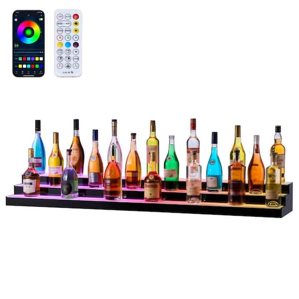 LED Lighted Liquor Bottle Display, 3 Tiers 60 in, Acrylic Bar Shelf with USB, RF Remote & App Control, for 45-60 Bottles