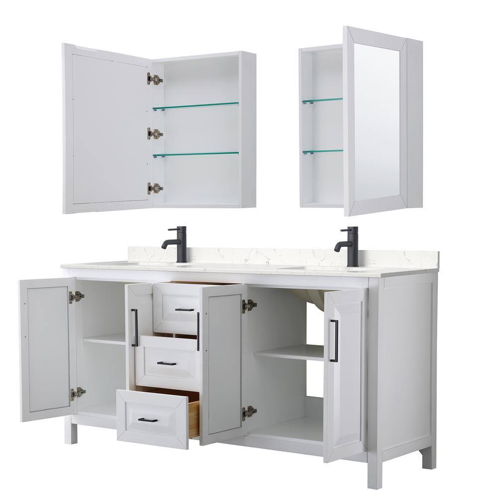 Elegant 72" White Double Bathroom Vanity with Light-Vein Carrara Marble