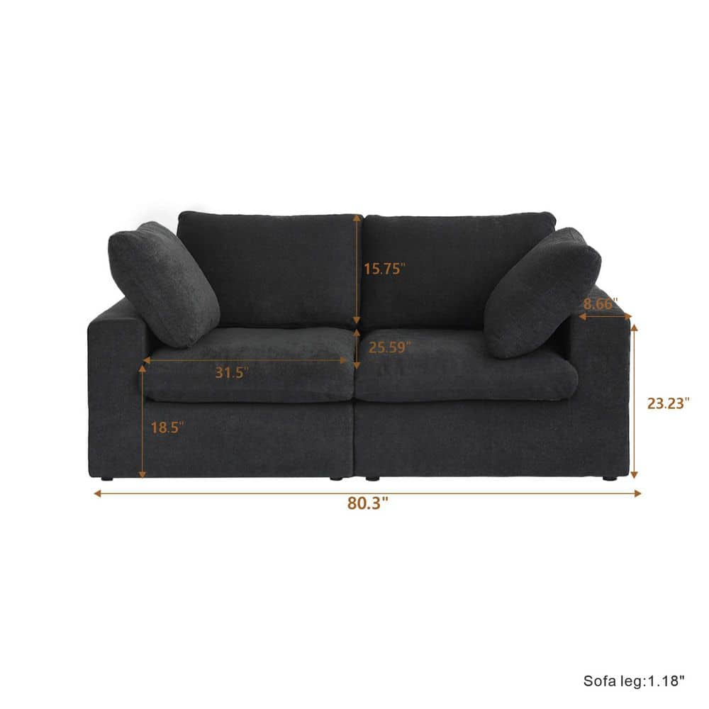 80 in. Square Arm Linen 3-Seater Removable Cushion Loveseat Couch in Black with Removable Covers in Black price history on PriceWatchPro