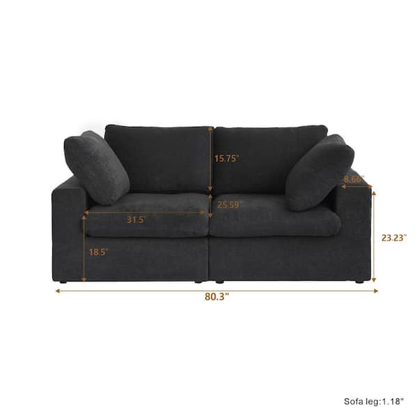 80 in. Square Arm Linen 3-Seater Removable Cushion Loveseat Couch in Black with Removable Covers in Black