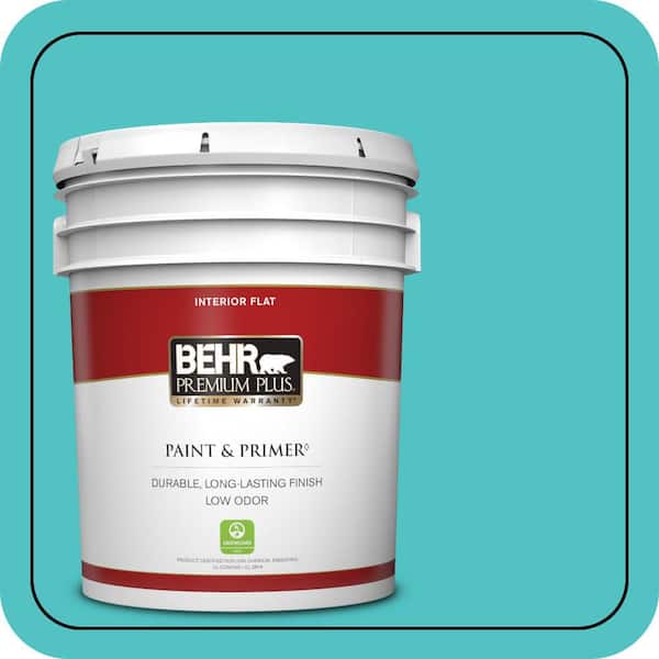 BEHR PREMIUM PLUS 5 gal. #500B-4 Gem Turquoise Flat Low Odor Interior Paint & Primer