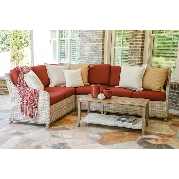 Leisure Made Hampton 5-Piece Wicker Sectional Seating Set with Red Polyester Cushions