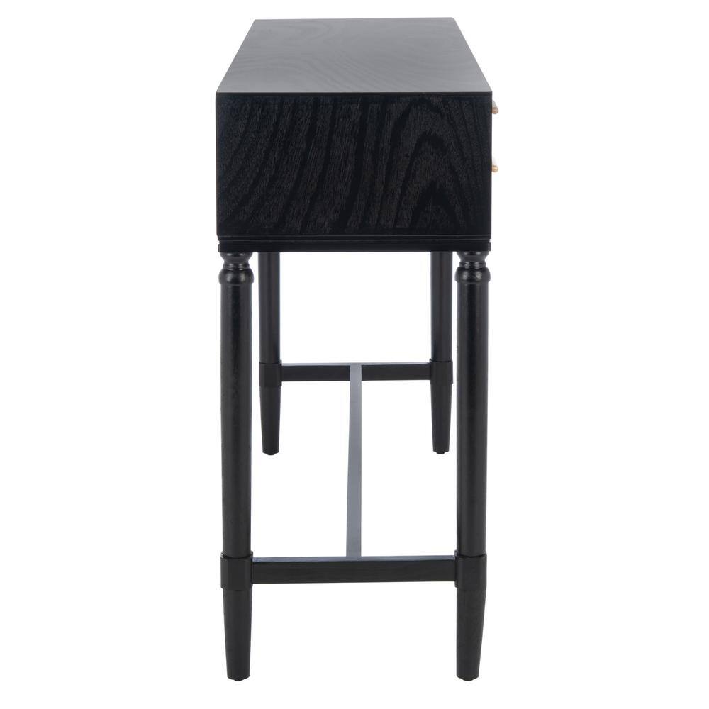 Black Wood Console Table with Turned Legs and Storage