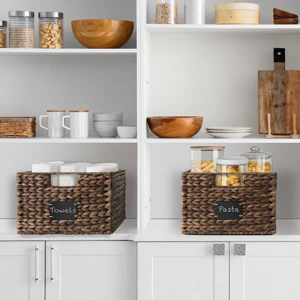 Casafield Brown Espresso 12.5 in. x 17 in. x 8 in. Wicker Water Hyacinth Decorative Baskets Pantry Storage Bins Set of 2