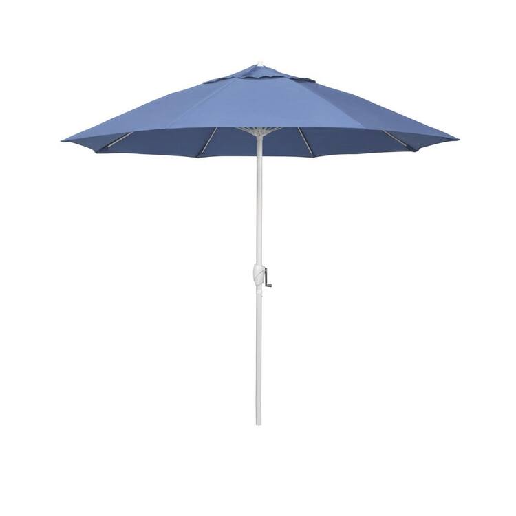 California Umbrella 7.5 ft. Matted White Aluminum Market Patio Umbrella Fiberglass Ribs and Auto Tilt in Frost Blue Olefin