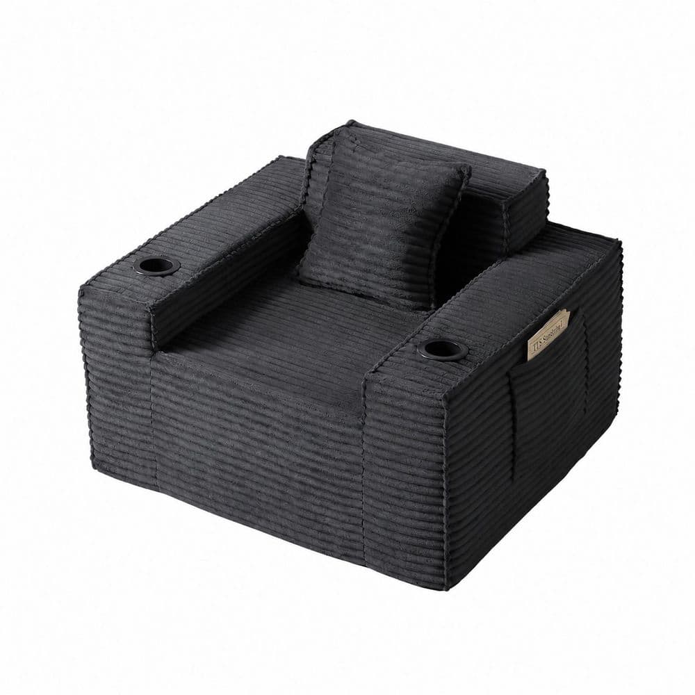 Modern 43.31 in. Armless Corduroy Rectangular Sofa in Dark Gray