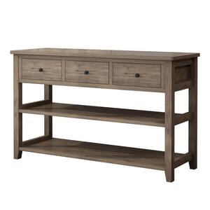 47.25 in. Washed Grey Rectangle MDF Console Table with 3-Drawers and 2 Shelves