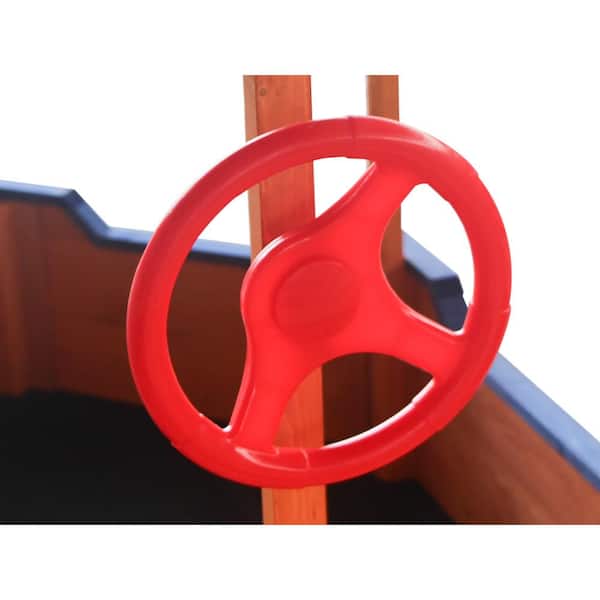 ITOPFOX Pirate Ship Sandbox 340 with Cover and Rudder, Wooden Sandbox  with Outdoor Storage Bench and Seat, Outdoor Toy H2SA22-1OT009