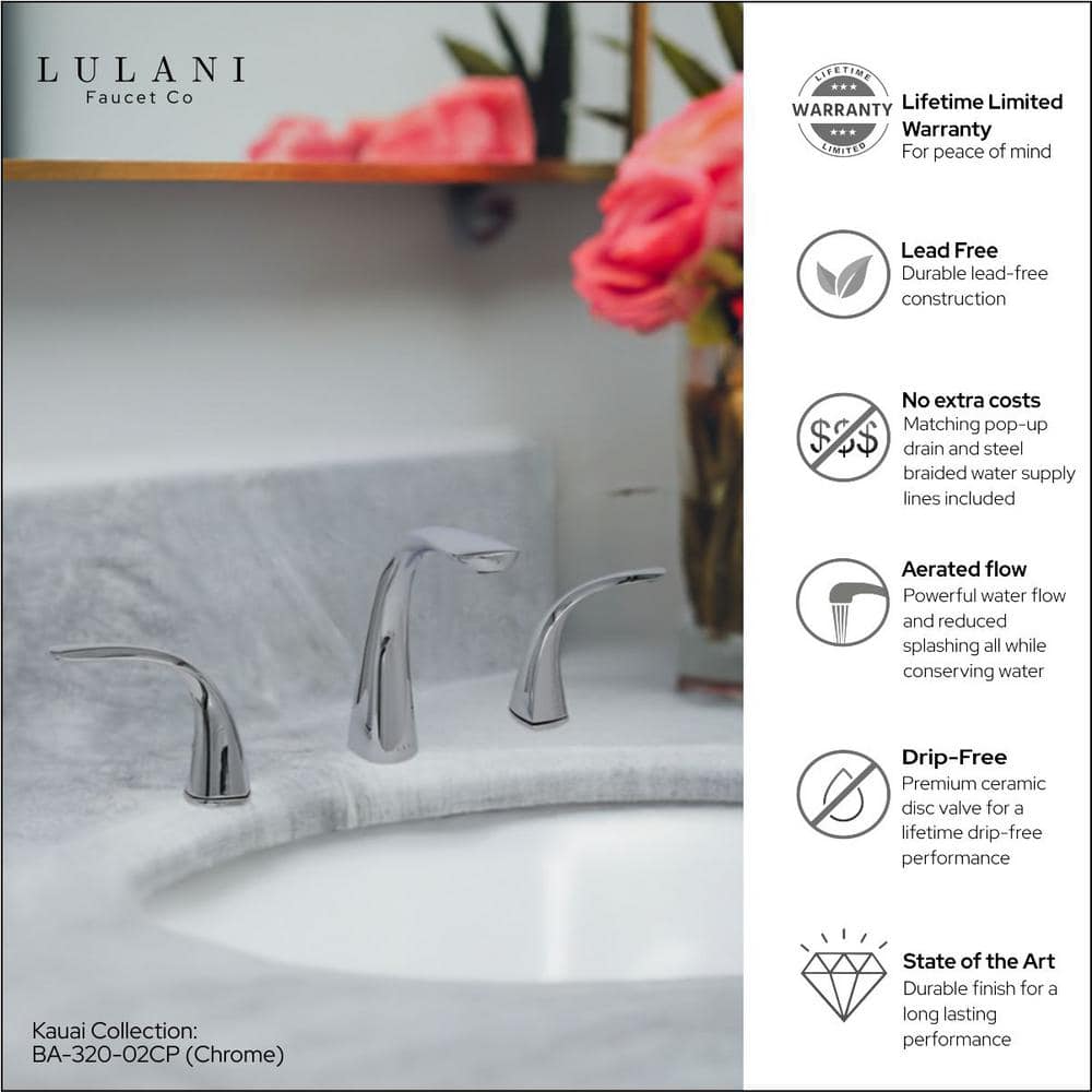 Kauai Chrome 8" Widespread Two Handle Bathroom Faucet