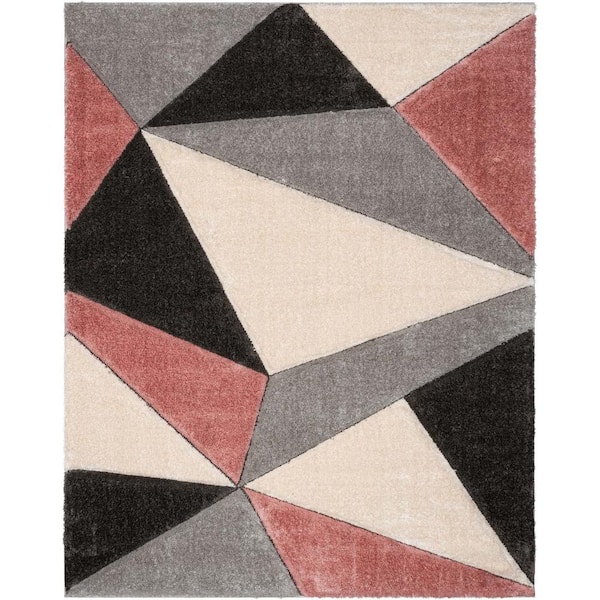 Well Woven San Francisco Venice Blush Modern Geometric Abstract 5 ft. 3 in. x 7 ft. 3 in. 3D Carved Shag Area Rug