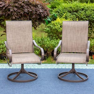 Brown Swivel Textilene Metal Patio Outdoor Dining Chair (2-Pack)