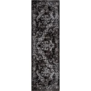 Zazzle Patras Vintage Oriental Black 2 ft. 3 in. x 7 ft. 3 in. Floral Runner Rug